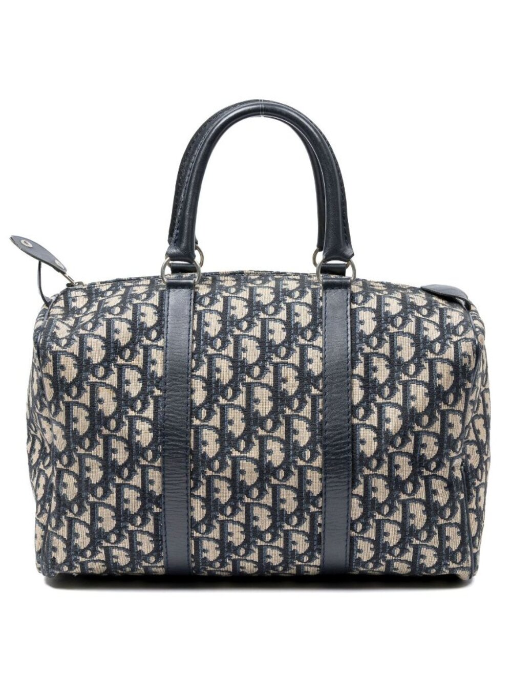 Dior Vintage Small Trotter Boston Navy Beige Pattern Canvas Travel Bag
